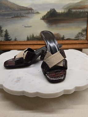 Donald J Pliner Kiki Brown/Tan Croc Print Sandal Size 7 1/2